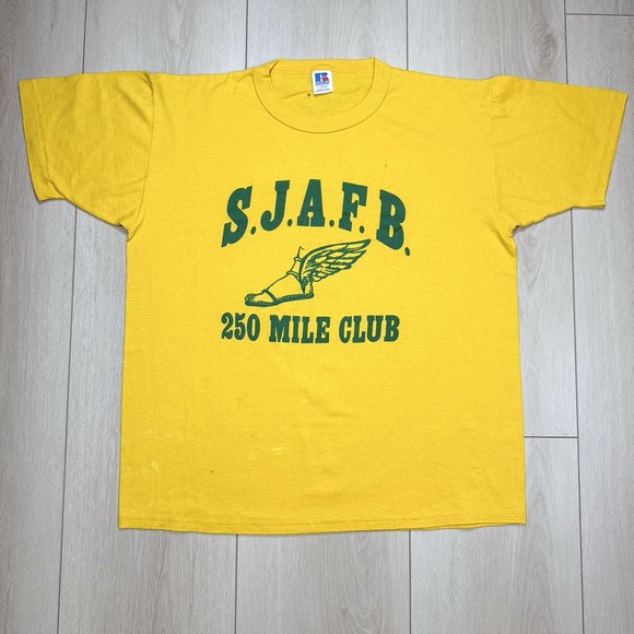 Russell Athletic Other - Vintage SZ L Russell Athletic SJAFB 250 Mile Club T Shirt Yellow Green USA Made